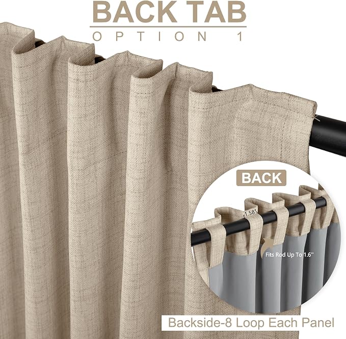 Linen Textured Blackout Sliding Door Curtains 108 Inches Long, Oatmeal | 100% - Image 3