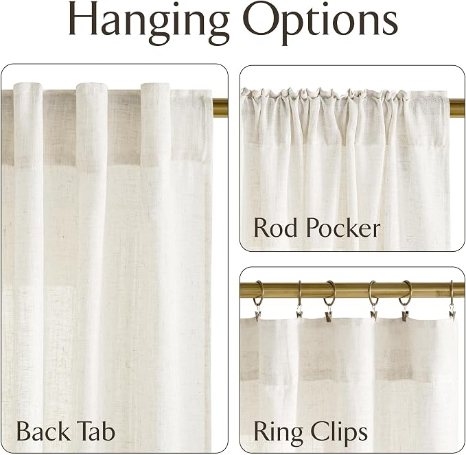 NICETOWN Linen Burlap Bedroom Curtains Natural, Rustic Rod Pocket & Back Tab - Image 3