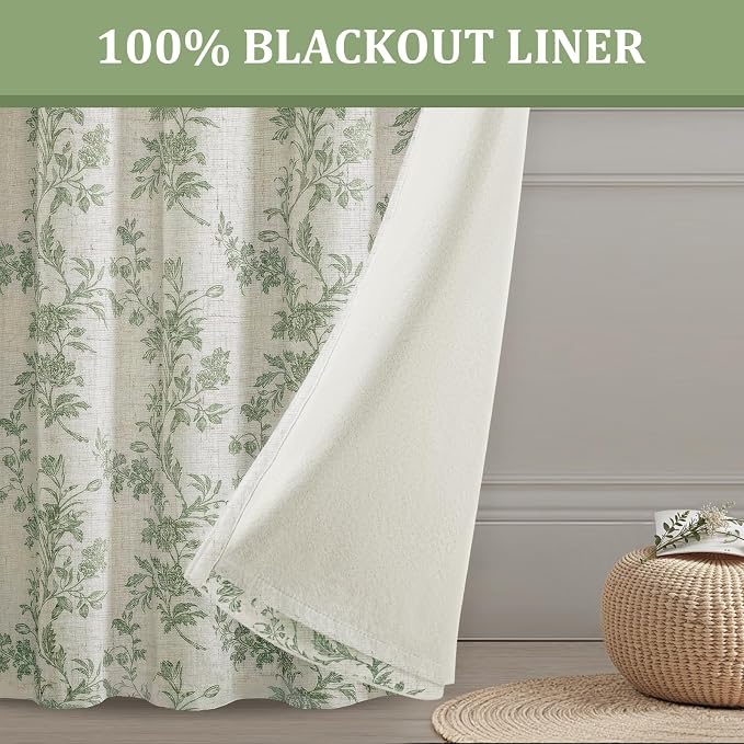 Sage Green Boho Floral 100% Blackout Curtains 72 Inch 2 Panels | Farmhouse - Image 3