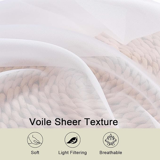 White Sheer Curtains for Bedroom Living Room 96 Inches Long 2 Panels, Modern - Image 4