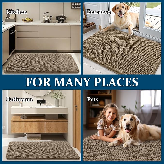 OLANLY Dog Door Mat for Muddy Paws 47x17, Super Absorbent Chenille Mud Mat | Tan - Image 8
