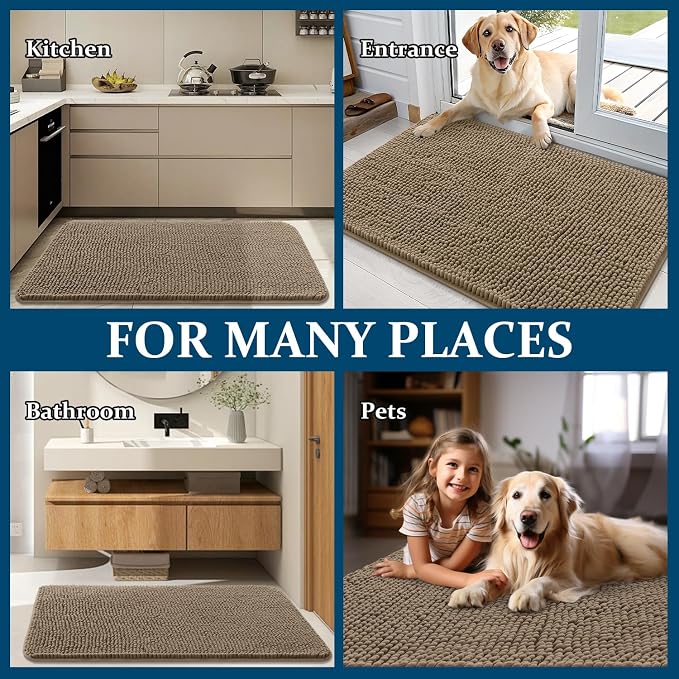 OLANLY Dog Door Mat for Muddy Paws 30x17, Super Absorbent Chenille Mud Mat | Tan - Image 8