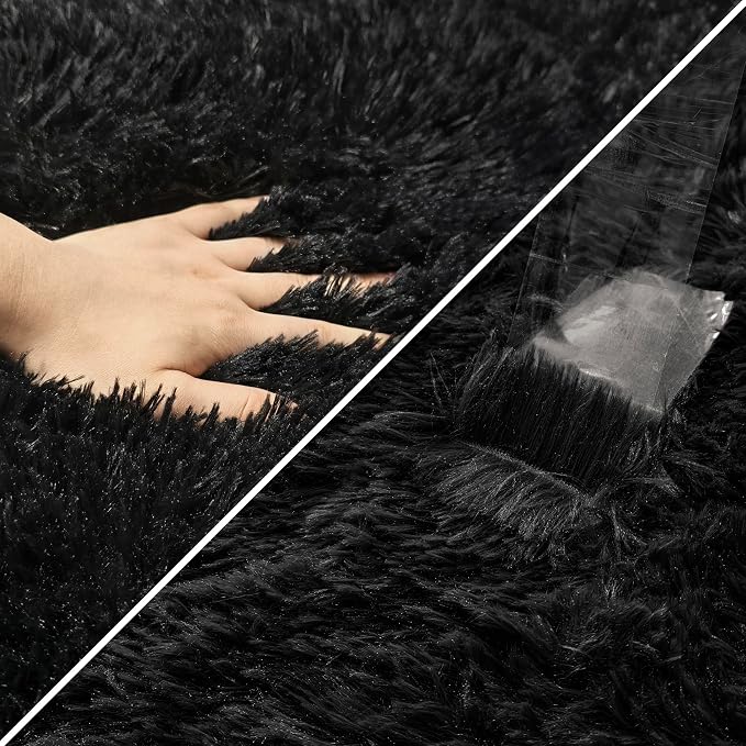 2x8 Bedside Area Rugs for Bedroom Soft Fluffy Shag Black Rug for Hallway - Image 6