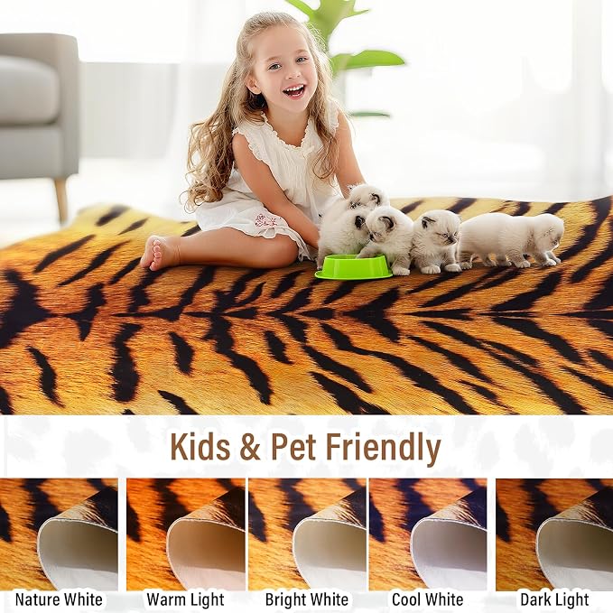 AROGAN Premium Tiger Print Rug 5.2x6.2 Feet, Machine Washable Faux Fur Rug - Image 8
