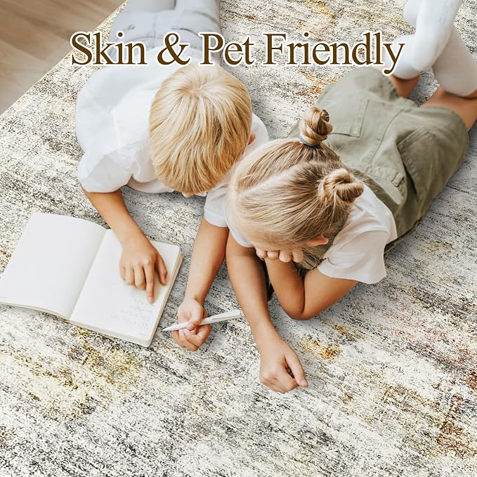 Soalmost 5x7 Area Rugs Grey/Rust Low Pile Washable Trendy Faded Style Rug | - Image 3