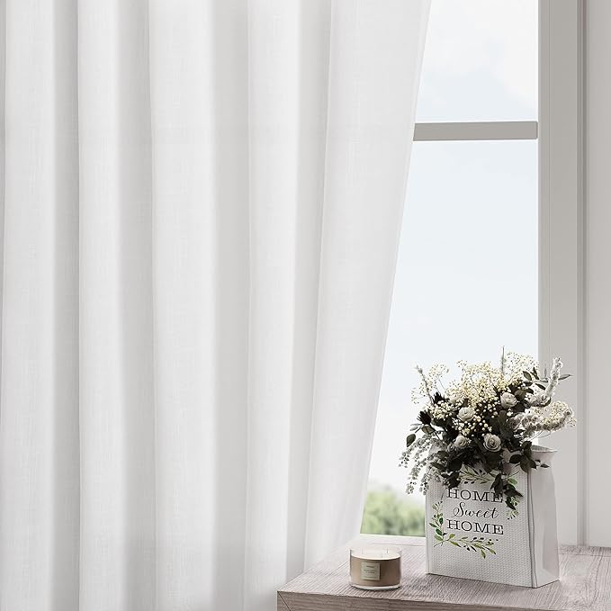Short Curtains for Kitchen Windows Over Sink White Linen Blend Semi Sheer - Image 6