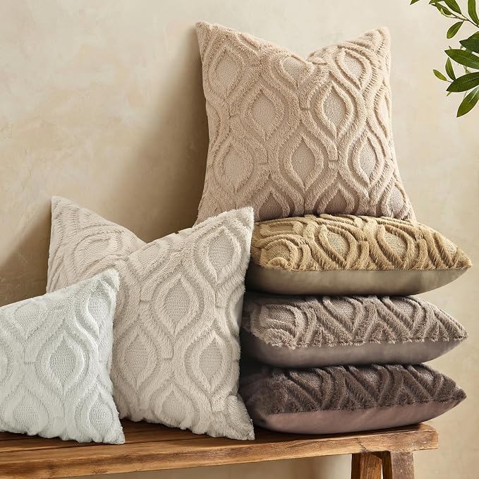 decorUhome Throw Pillow Covers 22x22 Inch Set of 2, Soft Plush Faux Wool Light - Image 2