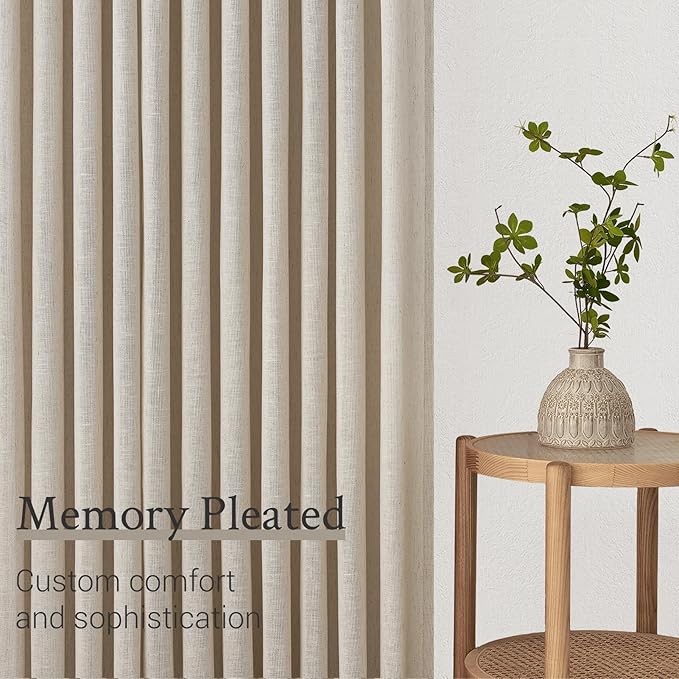 Topfinel Oatmeal Pinch Pleated Linen Curtains 120 Inch Length 2 Panels - Image 4