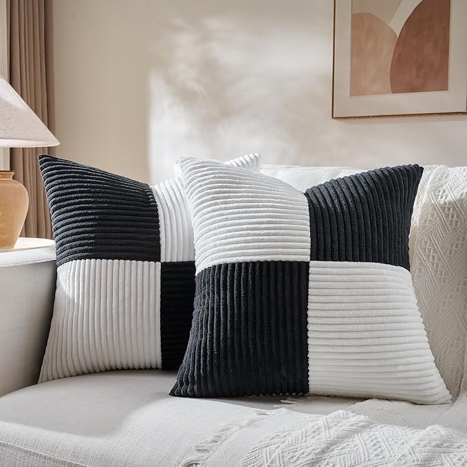 Fancy Homi Set of 2 Black White Decorative Throw Pillow Covers 18x18 Inch by Fancy+Homi