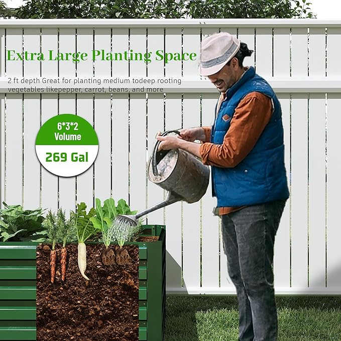 6x3x2 ft Raised Garden Bed, Large Metal Planter Raised Beds, Planters for Outdoor Plants for Vegetables, Flowers, Herbs, Fruits, and Succulents.(2 Pcs)