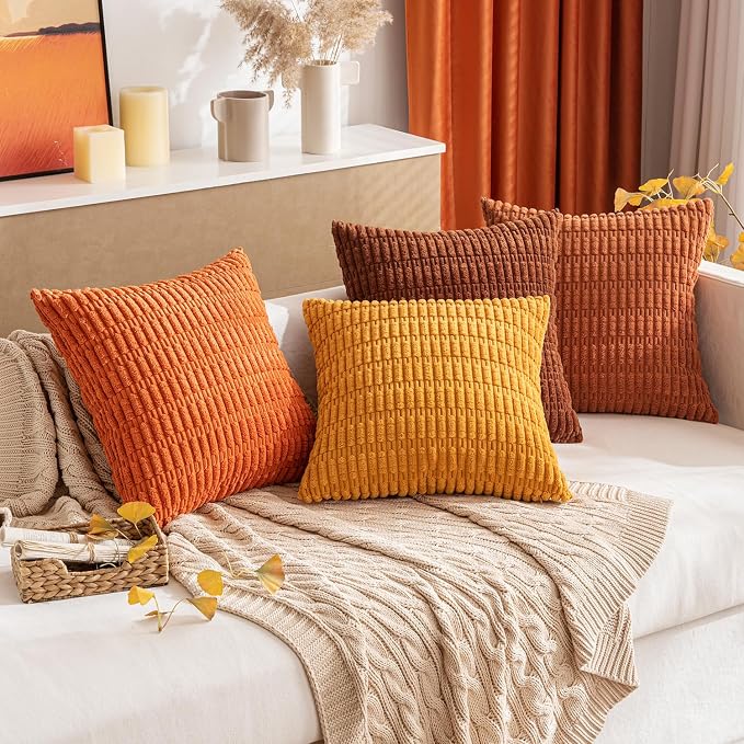 MIULEE Fall Corduroy Decorative Throw Pillow Covers 18x18 Orange Pack of 2 | - Image 8