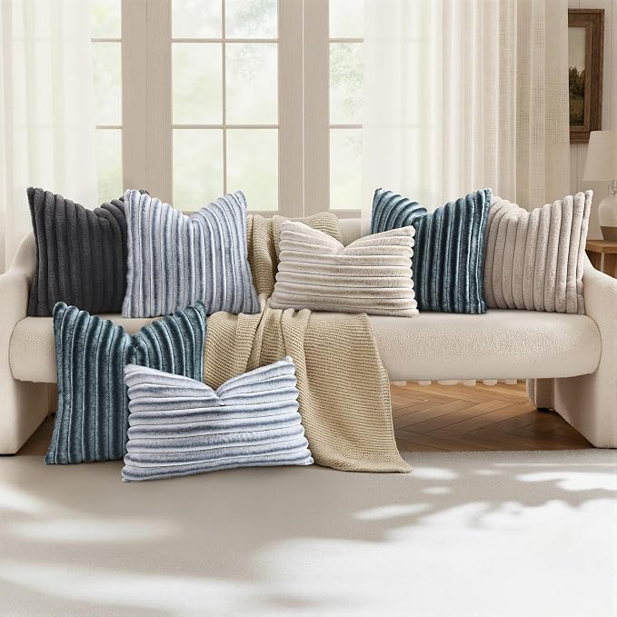 decorUhome Fall Faux Fur Throw Pillow Covers 20x20 Set of 2 Grey White | - Image 5