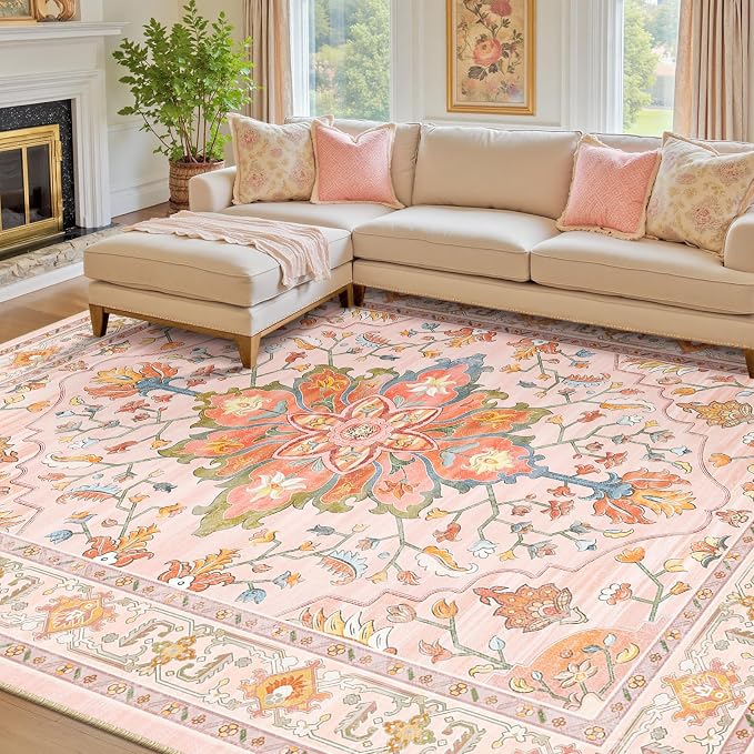 RELEANY Washable Area Rug, Water Repellent, Pet Friendly, Vintage Floral Boho - Image 2
