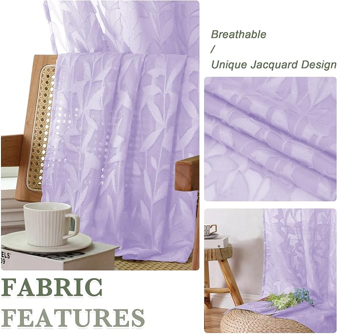 Lecloud Leia Light Purple Semi Sheer Curtains 45 Inch Length, Balance Light & - Image 6
