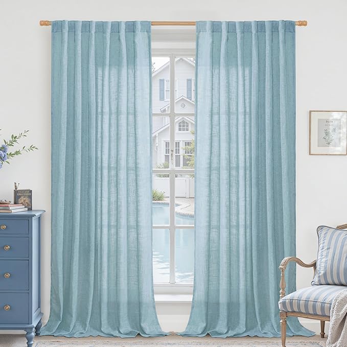 Stone Blue Linen Curtains 90 Inch by LAMIT
