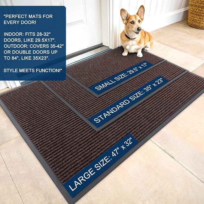 OLANLY Front Door Mat 47x17, Waterproof Heavy-Duty Indoor Outdoor Doormat | Tan - Image 2