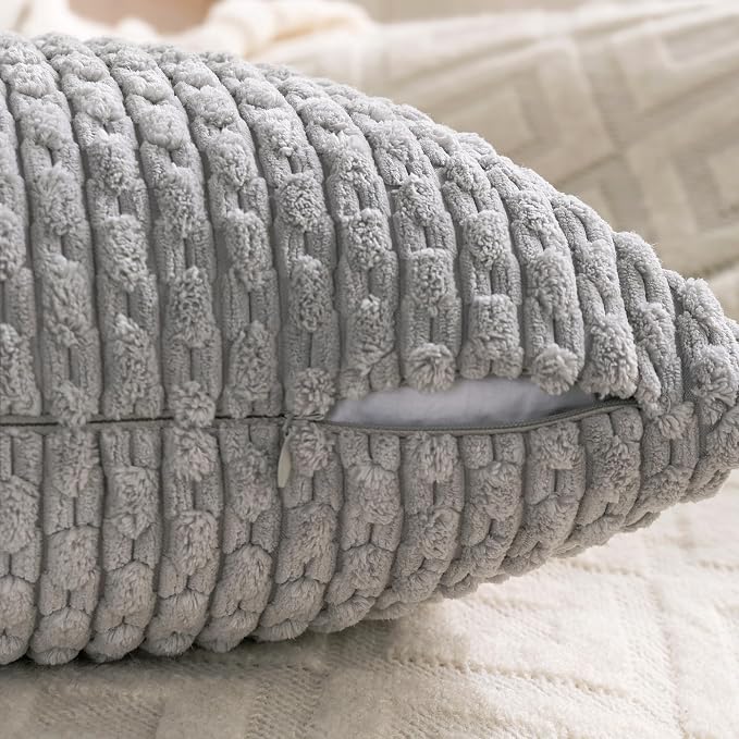 Set of 4 Grey Decorative Throw Pillow Covers 24x24 Inch Corduroy Pillow Covers - Image 4