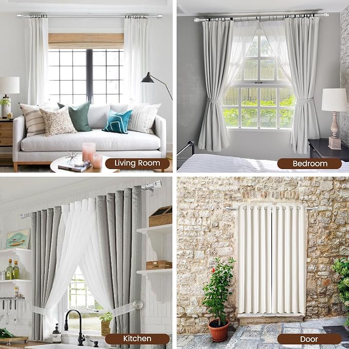 1” Diameter Silver Curtain Rod Itself is 30-60 inch 1 Pack, Fit 30 to 54 Windows - Image 7