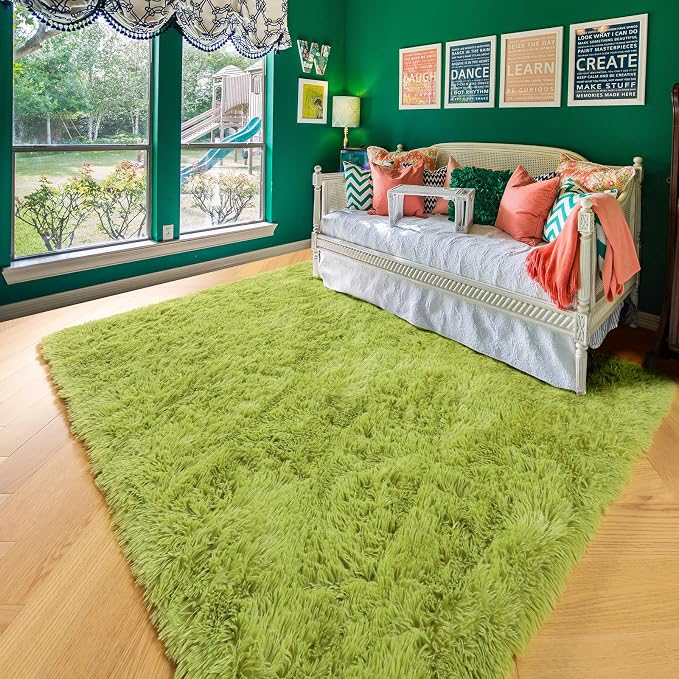 Amdrebio Grass Green Big Shaggy Kids Area Rug 6x9 - Image 7