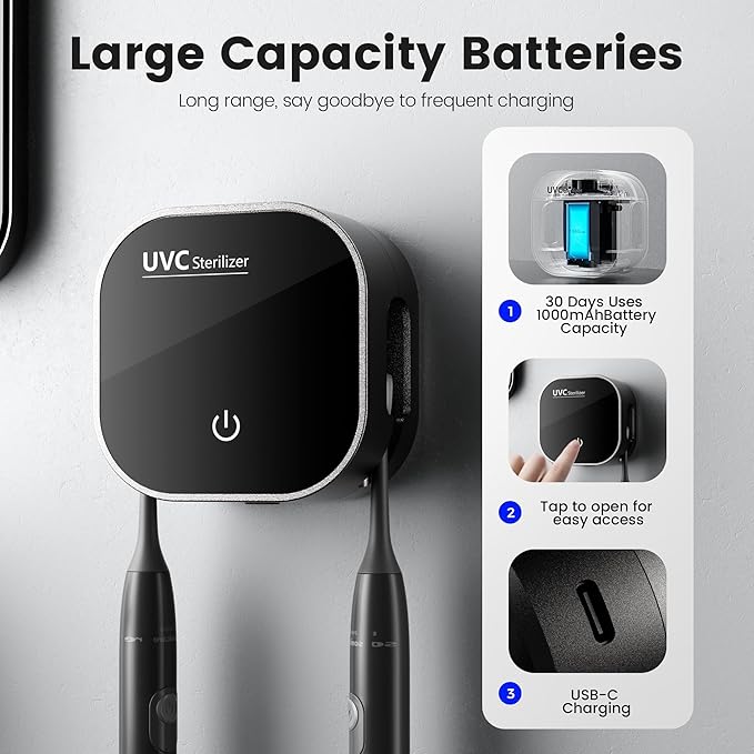 Toothbrush Holder and Cleaner for Bathroom,Wall Mounted Toothbrush Cleaner case,Waterproof Bathroom Storage for Electric& Manual Brushes,Clean,Dry for Home,Travel