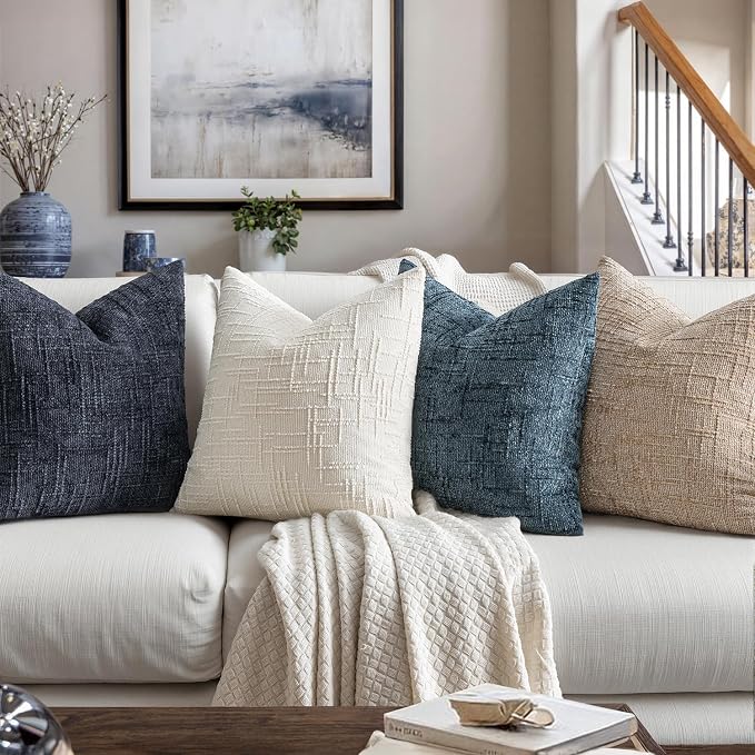 MIULEE Chenille Textured Throw Pillow Covers Navy Blue 20x20 Set of 2 | Slubby - Image 4