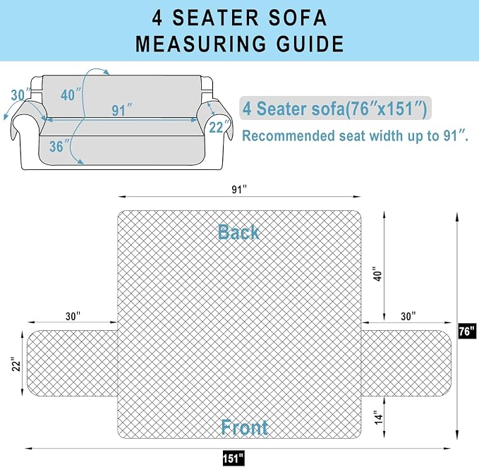 Reversible 4 Seater Sofa Cover 91 Inch Large Couch Cover Furniture Protector | - Image 7