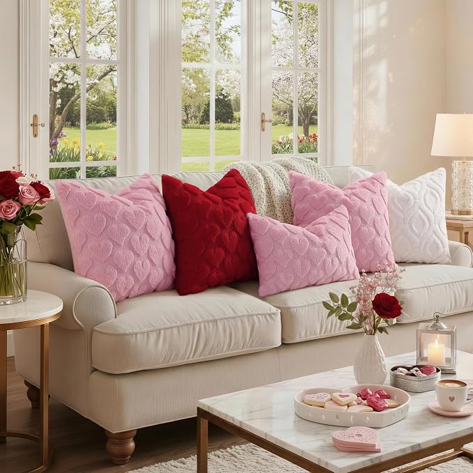 decorUhome Throw Pillow Covers 16x16 Inch Set of 2, Soft Plush Faux Wool Cream - Image 6