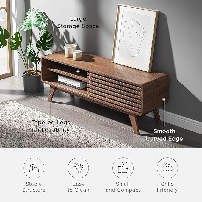 mopio Ensley TV Stand, Mid Century Modern for 55/60/65 inch TV, Farmhouse TV Stand, Entertainment Center with Storage, TV and Media Consol for Living Room (Walnut, 46")