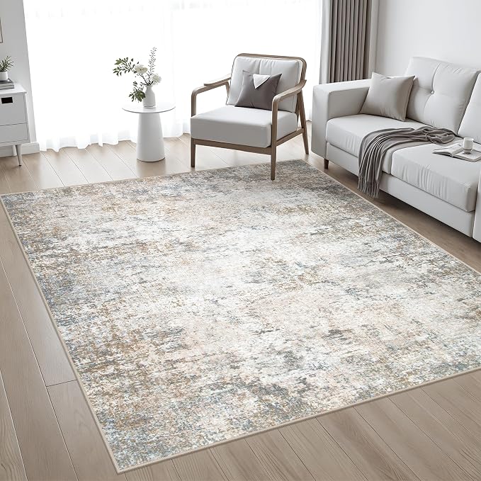 Area Rug Living Room: 8x8 Modern Washable Indoor Soft Carpet Brown | - Image 2