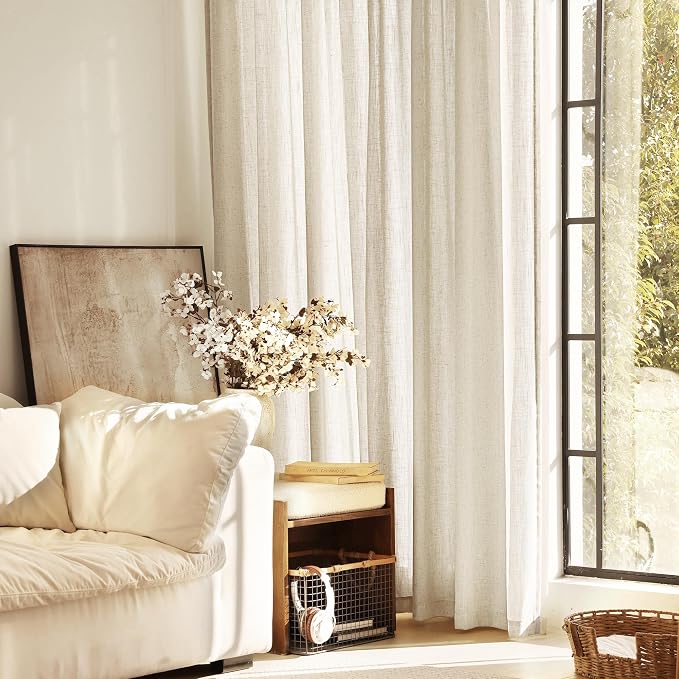 Faux Linen Beige Curtains 98 inches Long - Image 7