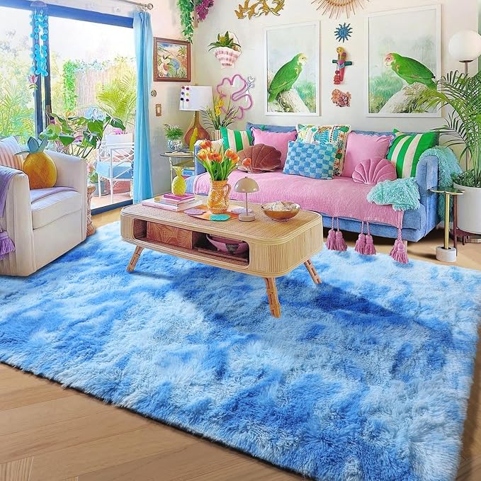 Amdrebio Tie-Dyed Light Blue Shaggy Kids Area Rug 4x6 - Image 4