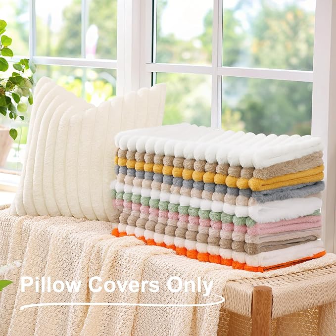 decorUhome Fall Faux Fur Throw Pillow Covers 24x24 Set of 2 Red | Decorative - Image 6