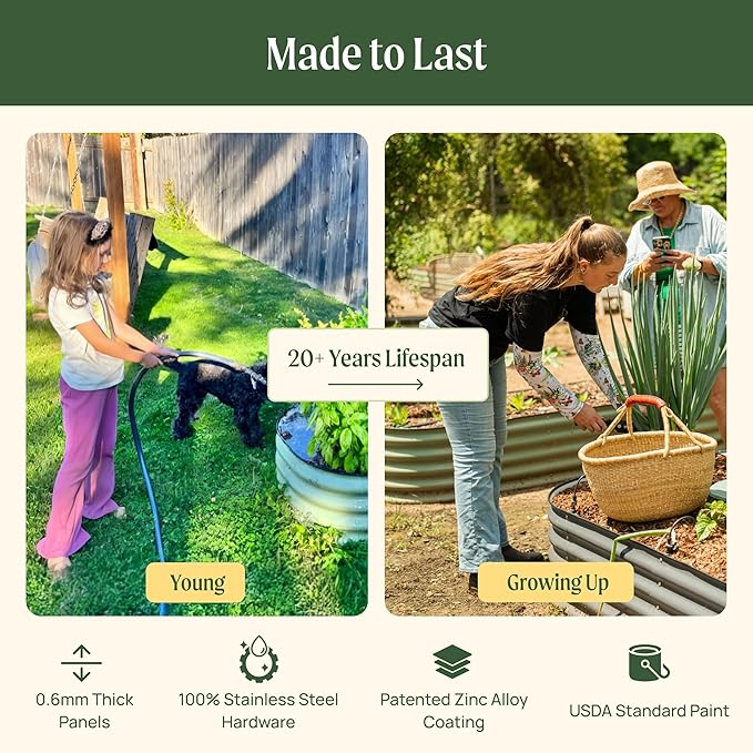 Vego garden 32" Extra Tall Raised Garden Bed Kits, 10 in 1 Modular Raised Planter Box for Vegetables Flowers Fruits Oval Metal Raised Garden Bed, Sunlit Oak