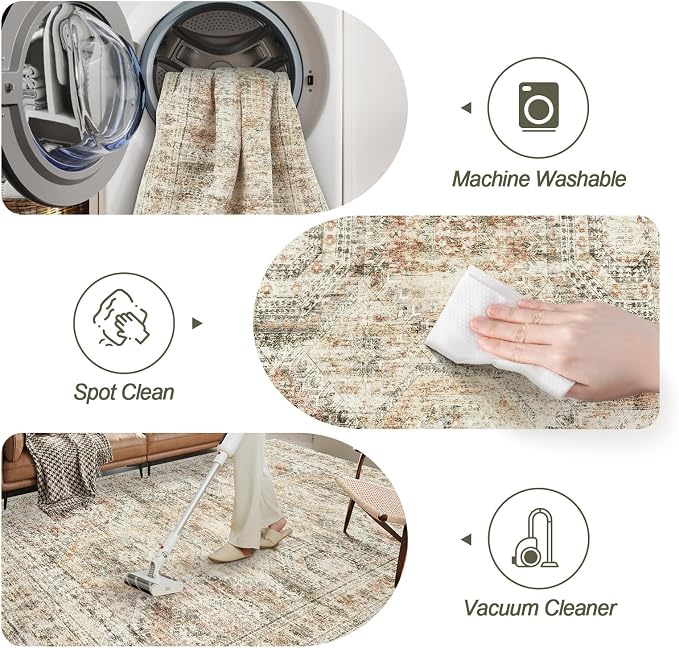 9x12 Area Rugs for Living Room, Non Slip Machine Washable Vintage Rugs - Image 5