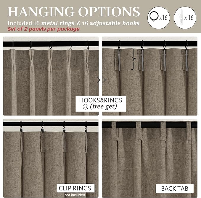 Dark Tan Soft Semi Sheer 102 Inch Long Curtains 2 Panels Set - Image 5