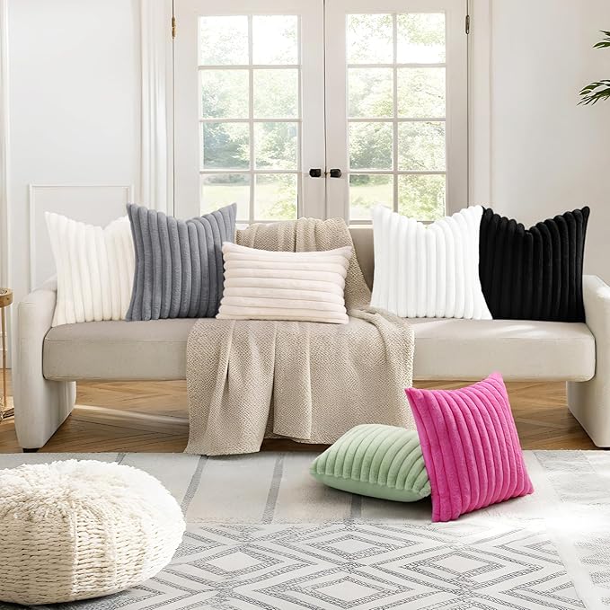 decorUhome Summer Cozy Faux Fur Throw Pillow Covers 18x18 Set of 2 Decorative - Image 7