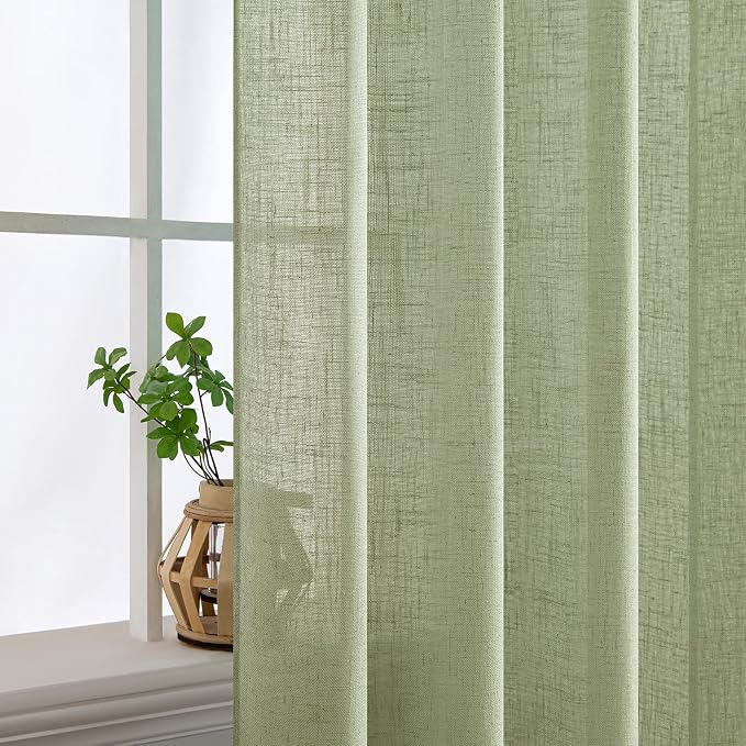 MIULEE Sage Green Linen Curtains 100 Inch Length 2 Panels - Image 5