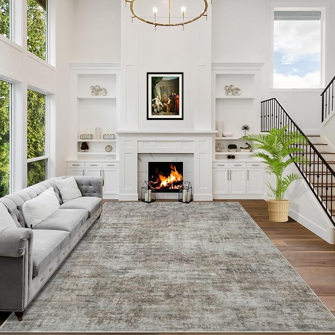 10x14 Area Rugs for Living Room: Washable Abstract Brown Black Carpet | by GENTDRIZZ