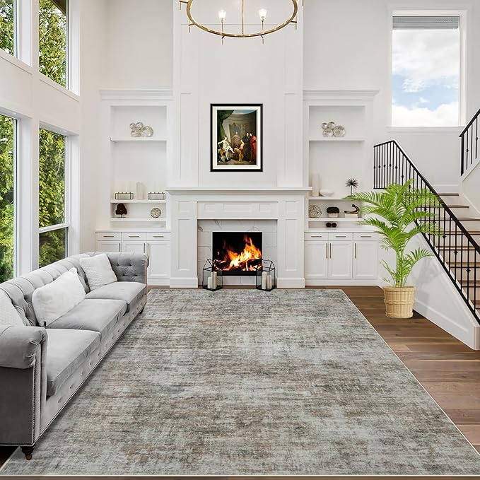 8x10 Area Rugs for Living Room: Washable Abstract Brown Black Carpet | Non-slip by GENTDRIZZ