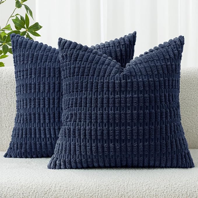 MIULEE Corduroy Decorative Throw Pillow Covers 16x16 Navy Blue Pack of 2 | Soft by MIULEE