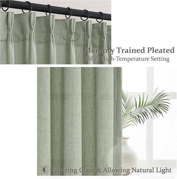 Sage Green Pinch Pleated Sheer Curtains 84 Inches Long - Image 4