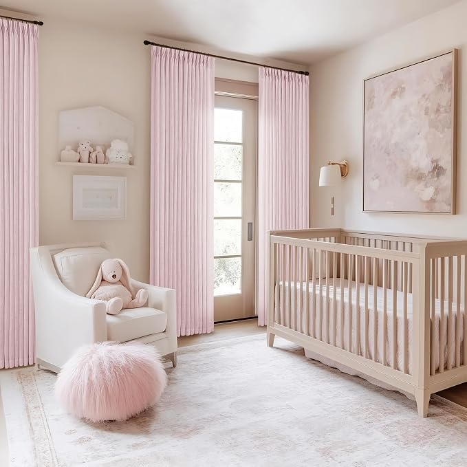 Light Pink Linen Pinch Pleat Curtains 108 Inch Length 2 Panels Set 40x108 | - Image 6