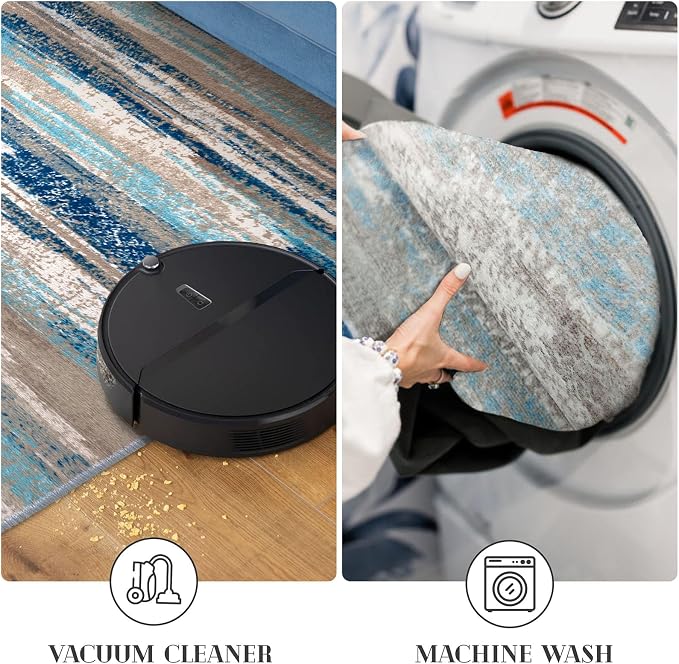 Lansny Modern Abstract Kitchen Rug Set of 2, 2x3 and 2x6 Blue Washable Rug - Image 5