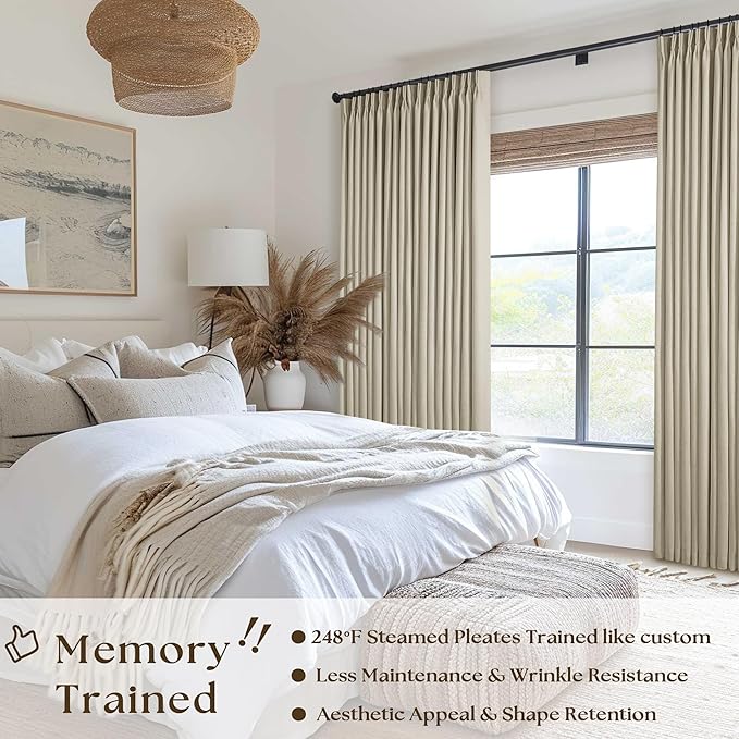 Extra Wide Burlywood Birch Pleated Blackout Linen 60 x 96 Inch Curtains | 100% - Image 2