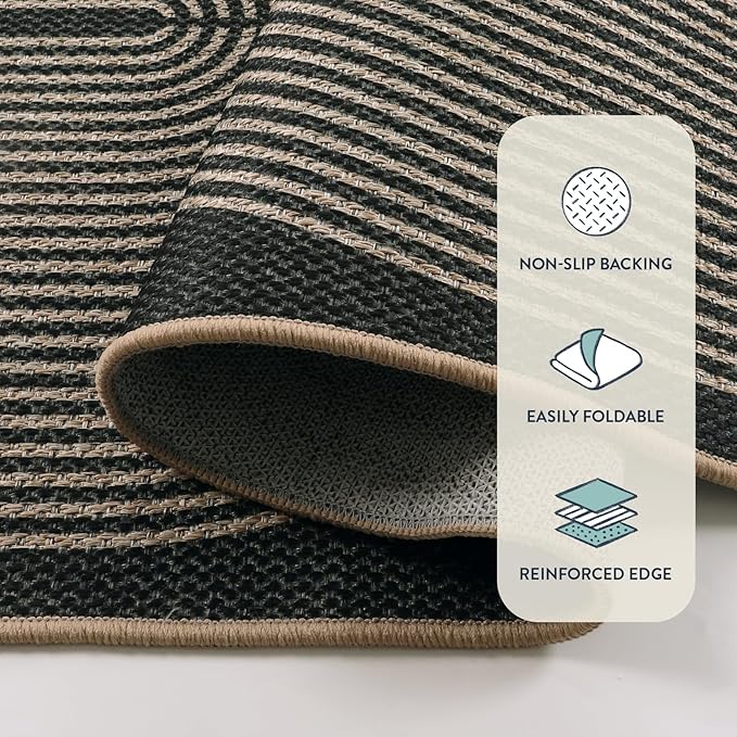 Lahome Enfys Modern Rainbow Round Rug, 6ft Easy Jute Circle Patio Rug Washable - Image 5