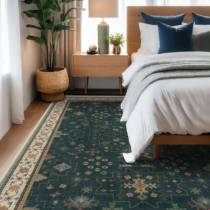 Hazo Haus Dark Green Vintage 7x10 Washable Rugs - Image 6