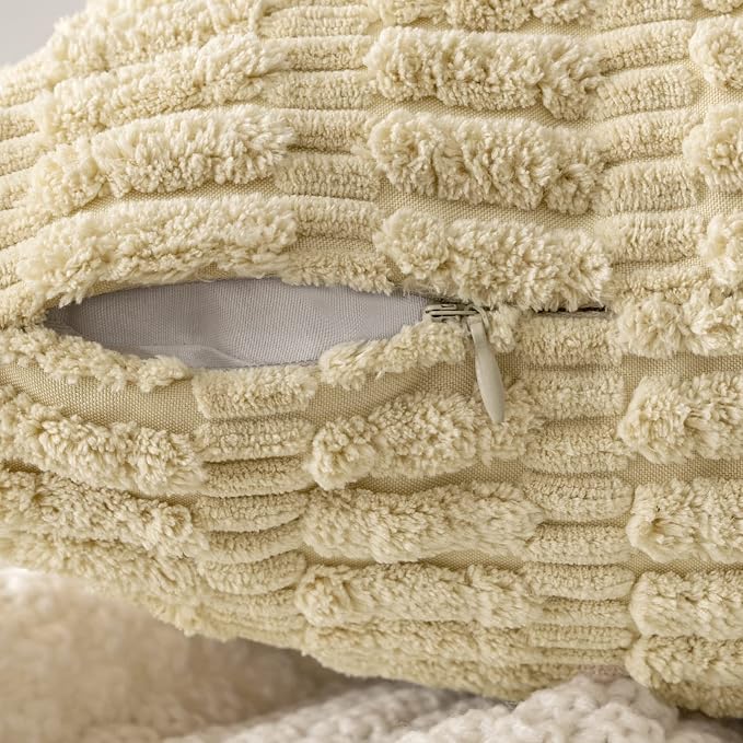 MIULEE Corduroy Decorative Throw Pillow Covers 20x20 Beige Pack of 2 | Soft - Image 7