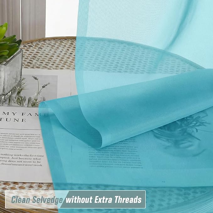 Sheer Curtains 63 Inch Length 2 Panels, Voile Sheer Curtain - Image 2