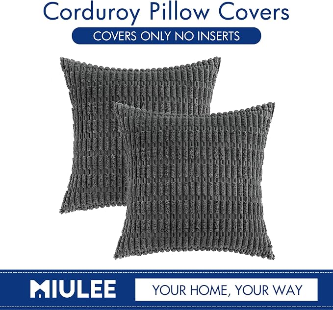 MIULEE Corduroy Decorative Throw Pillow Covers 16x16 Dark Grey Pack of 2 | Soft - Image 6