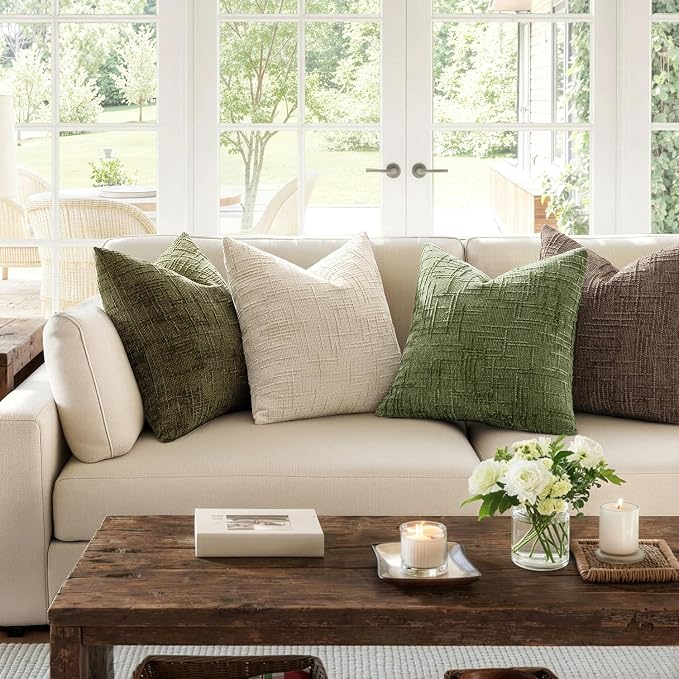 MIULEE Chenille Textured Throw Pillow Covers Sage Green 18x18 Set of 2 | Slubby - Image 5